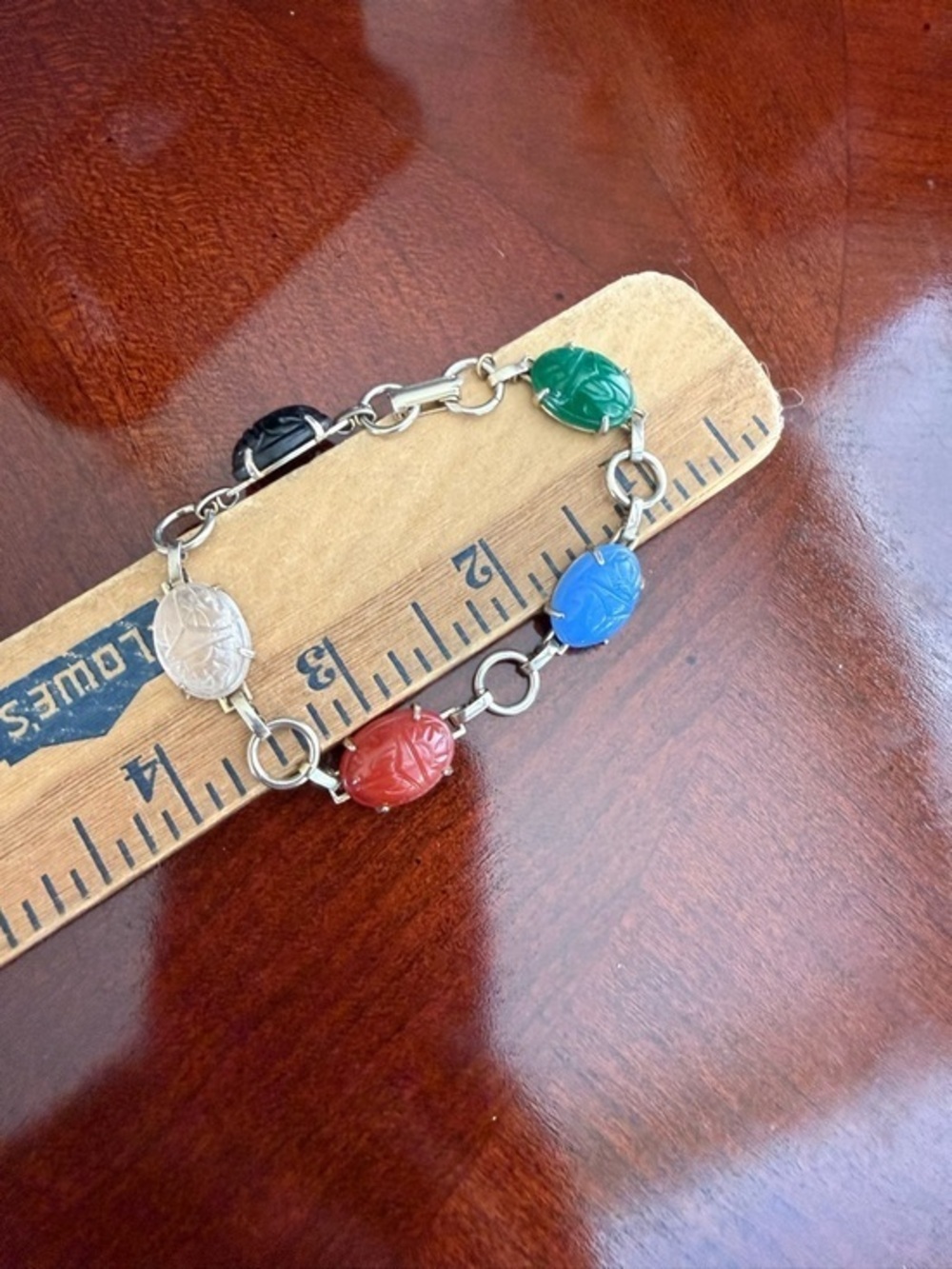 Vintage Glass Scarab Silver-Tone Bracelet